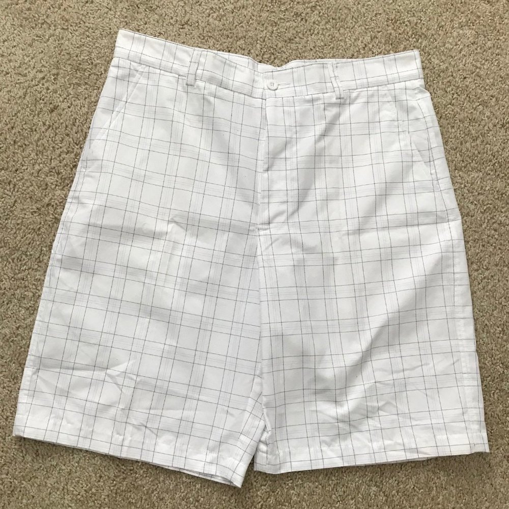 Bolle Mens Golf Shorts Size 34 White Plaid Flat Front